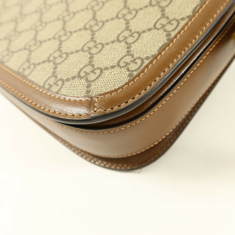 GUCCI 塗層帆布Horsebit 1955 Medium金扣肩背袋-14