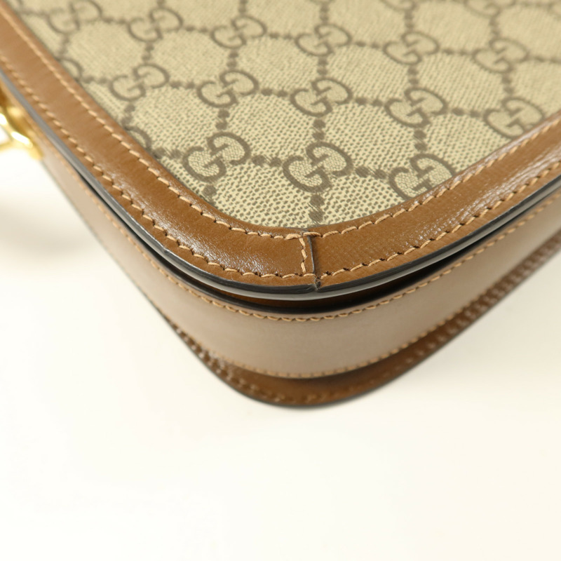 GUCCI 塗層帆布Horsebit 1955 Medium金扣肩背袋-15