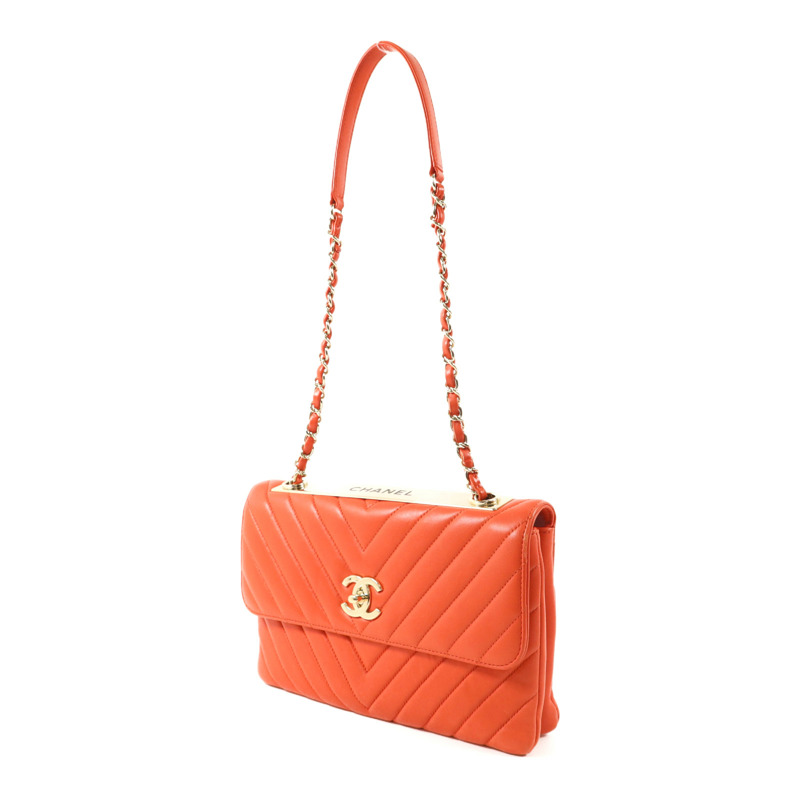 CHANEL 羊皮皮革Trendy CC Chevron Wallet On Chain金扣鏈帶肩背袋-2