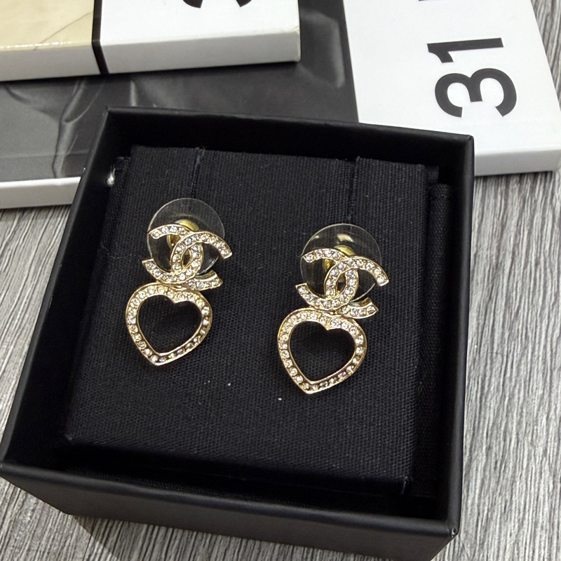全新chanel 香奈兒愛心CC耳環水鑽耳釘 淡金色-3