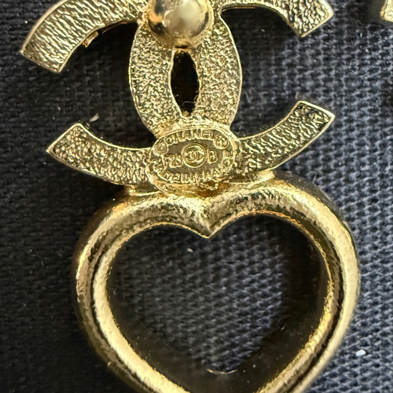 全新chanel 香奈兒愛心CC耳環水鑽耳釘 淡金色-6