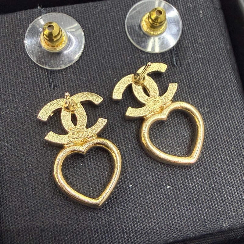 全新chanel 香奈兒愛心CC耳環水鑽耳釘 淡金色-10