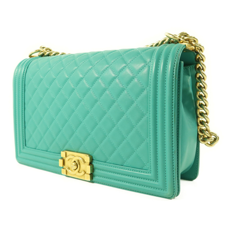 CHANEL 羊皮皮革Boy 28金扣鏈帶肩背袋-2