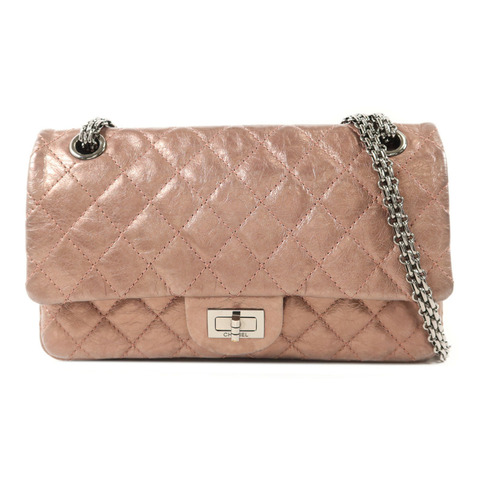 CHANEL 牛皮皮革2.55 Chain Shoulder銀扣鏈帶肩背袋