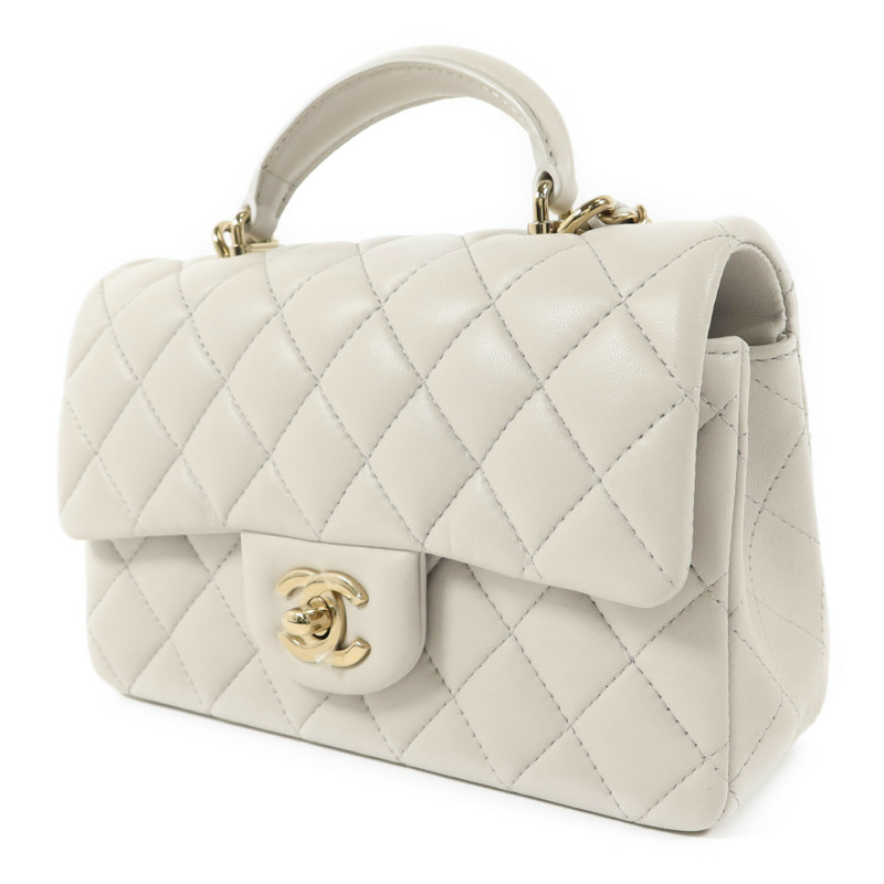 CHANEL 羊皮皮革Classic With Top Handle金扣手挽肩背兩用袋-2