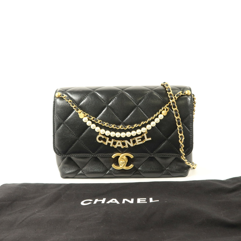 CHANEL 羊皮皮革Chain Shoulder Bag金扣鏈帶肩背袋-9