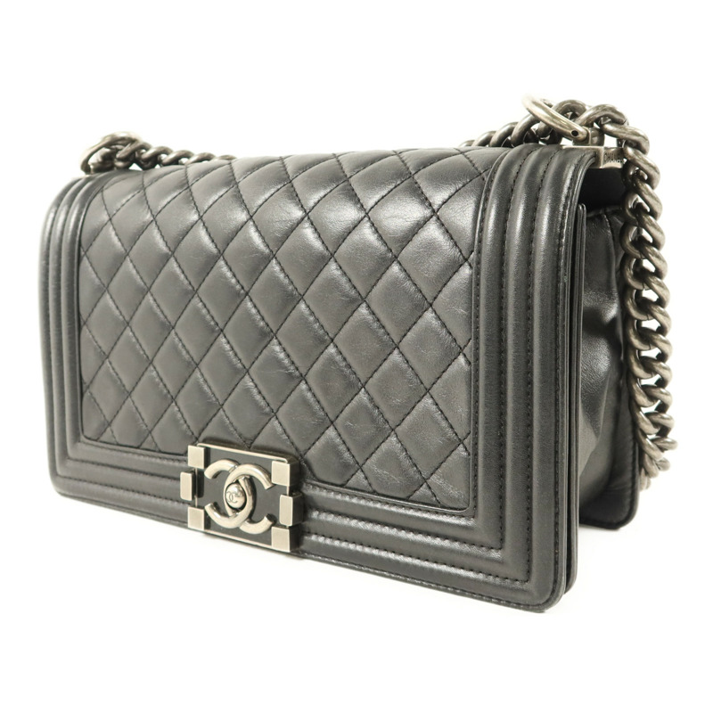 CHANEL 羊皮皮革Boy 25銀扣鏈帶肩背袋-2