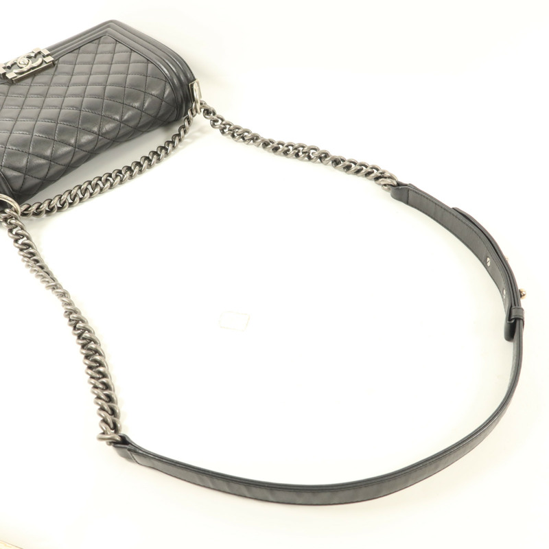 CHANEL 羊皮皮革Boy 25銀扣鏈帶肩背袋-8