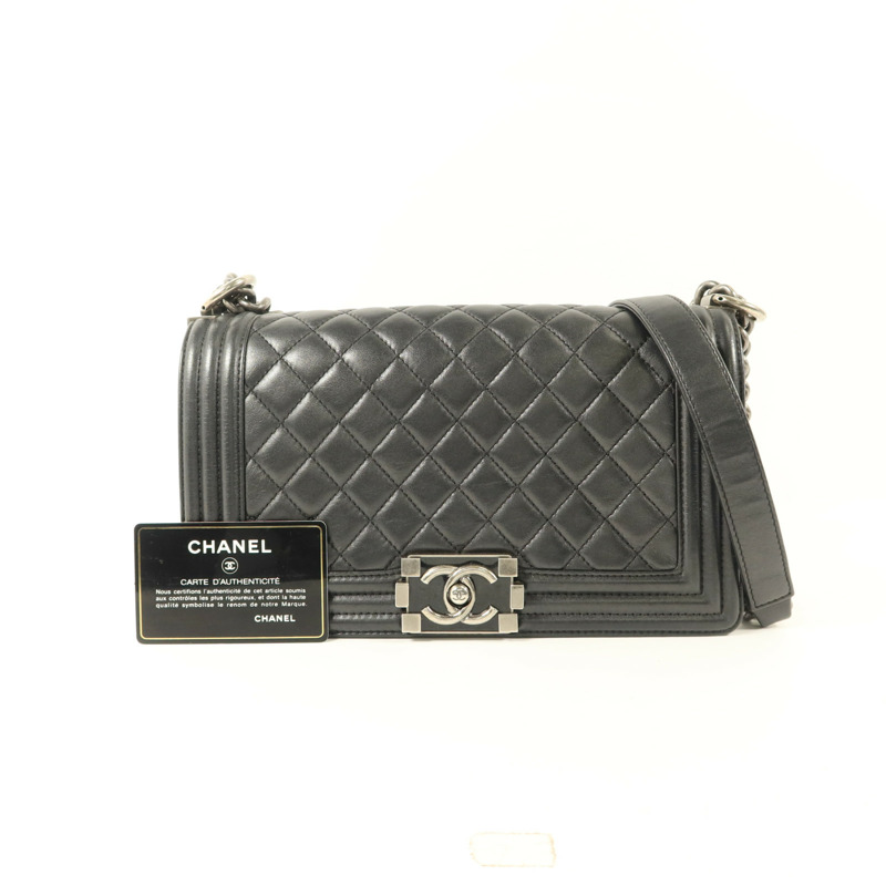 CHANEL 羊皮皮革Boy 25銀扣鏈帶肩背袋-10