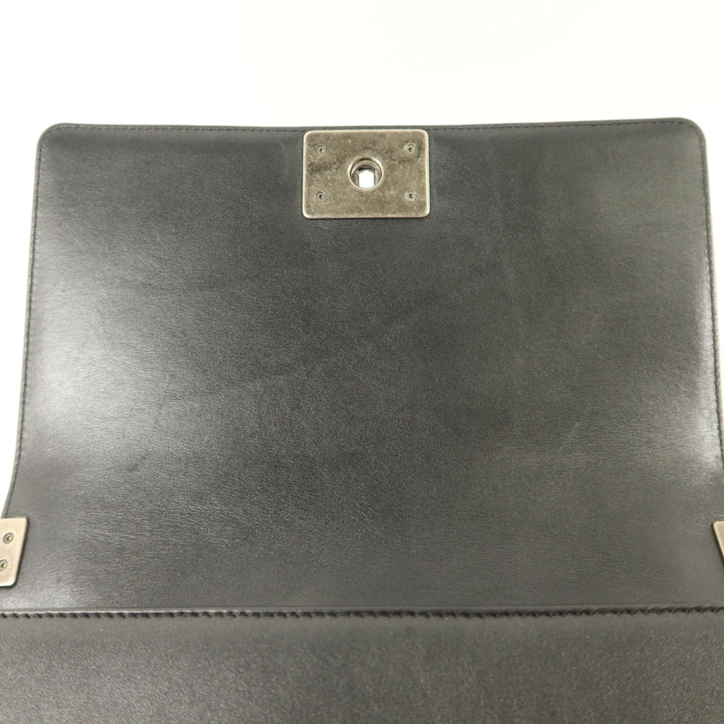 CHANEL 羊皮皮革Boy 25銀扣鏈帶肩背袋-12