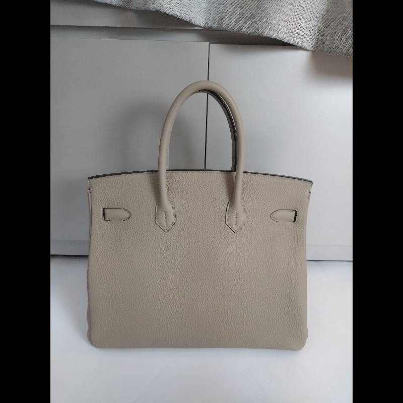 Hermes 金釦淺灰皮革柏金35 birkin-1