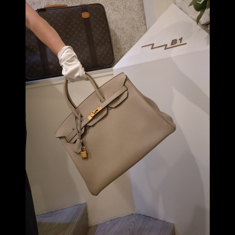Hermes 金釦淺灰皮革柏金35 birkin-3