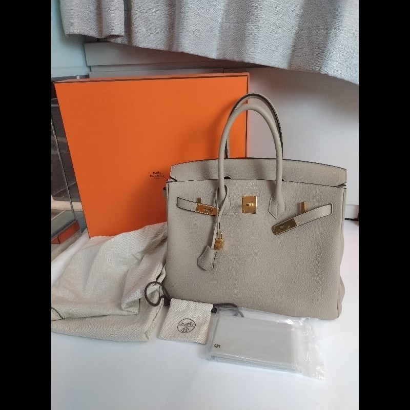 Hermes 金釦淺灰皮革柏金35 birkin-4