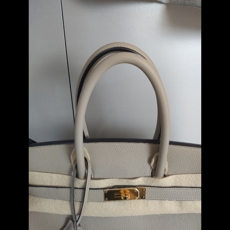 Hermes 金釦淺灰皮革柏金35 birkin-5