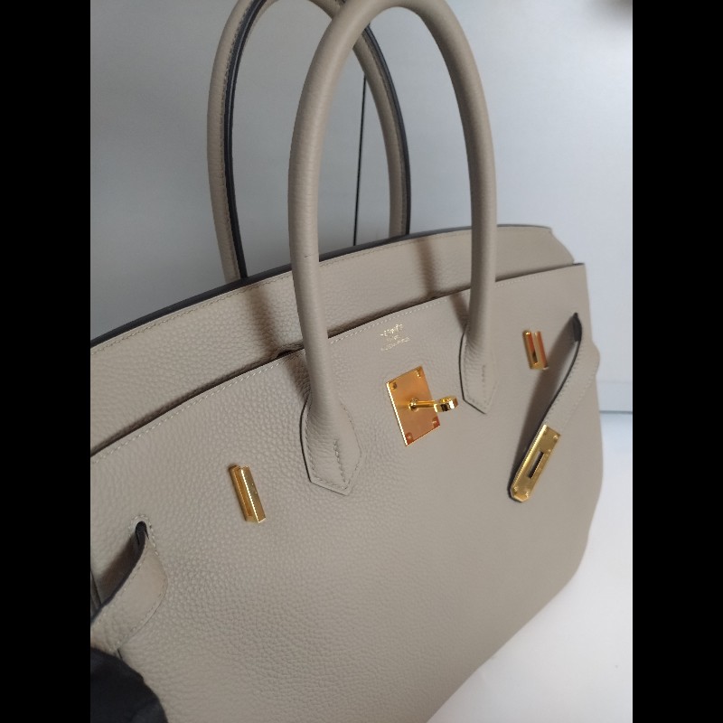 Hermes 金釦淺灰皮革柏金35 birkin-6