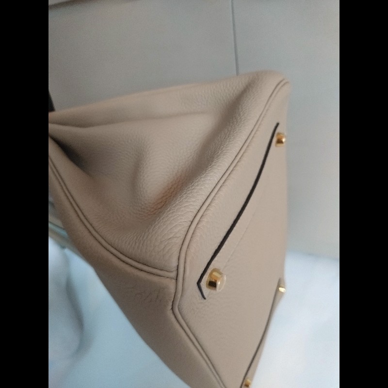 Hermes 金釦淺灰皮革柏金35 birkin-10