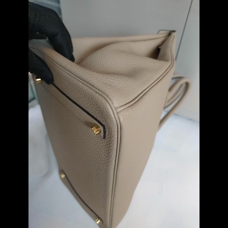 Hermes 金釦淺灰皮革柏金35 birkin-11
