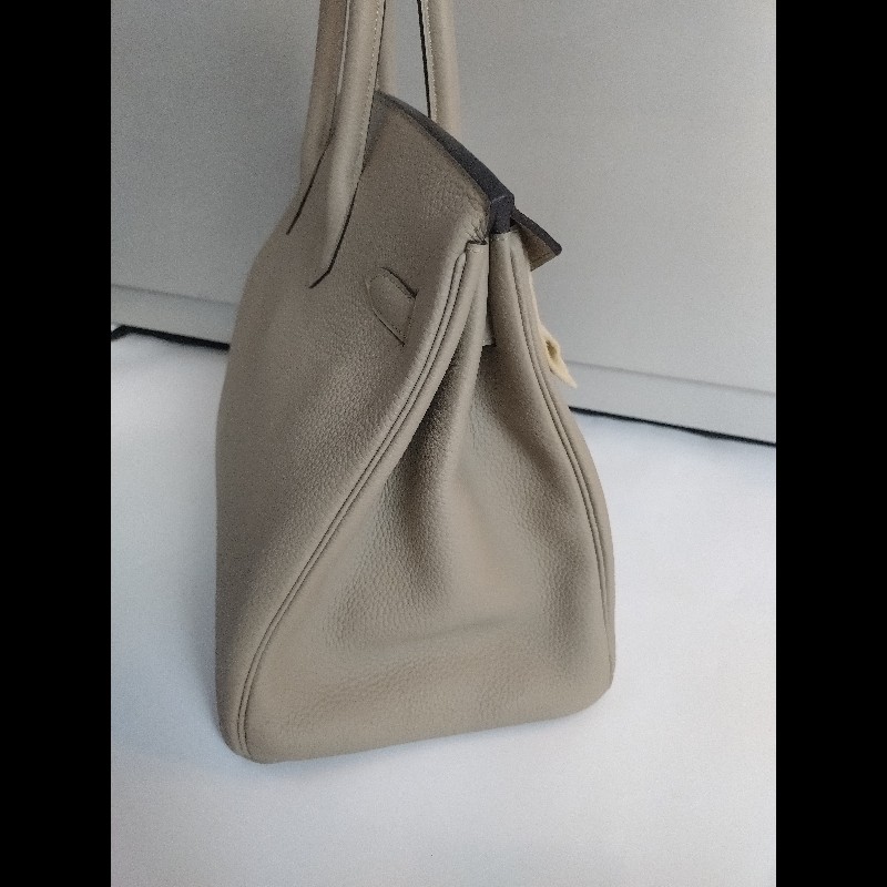 Hermes 金釦淺灰皮革柏金35 birkin-12