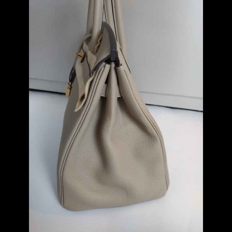 Hermes 金釦淺灰皮革柏金35 birkin-13