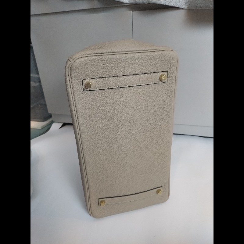 Hermes 金釦淺灰皮革柏金35 birkin-14