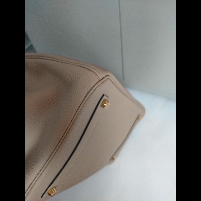 Hermes 金釦淺灰皮革柏金35 birkin-15
