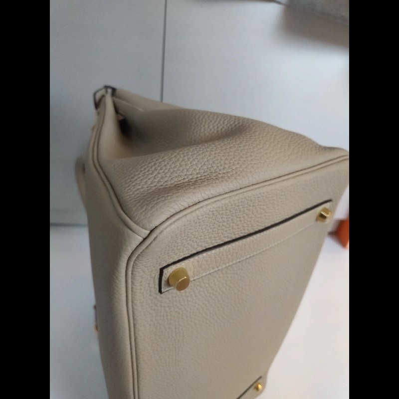 Hermes 金釦淺灰皮革柏金35 birkin-16