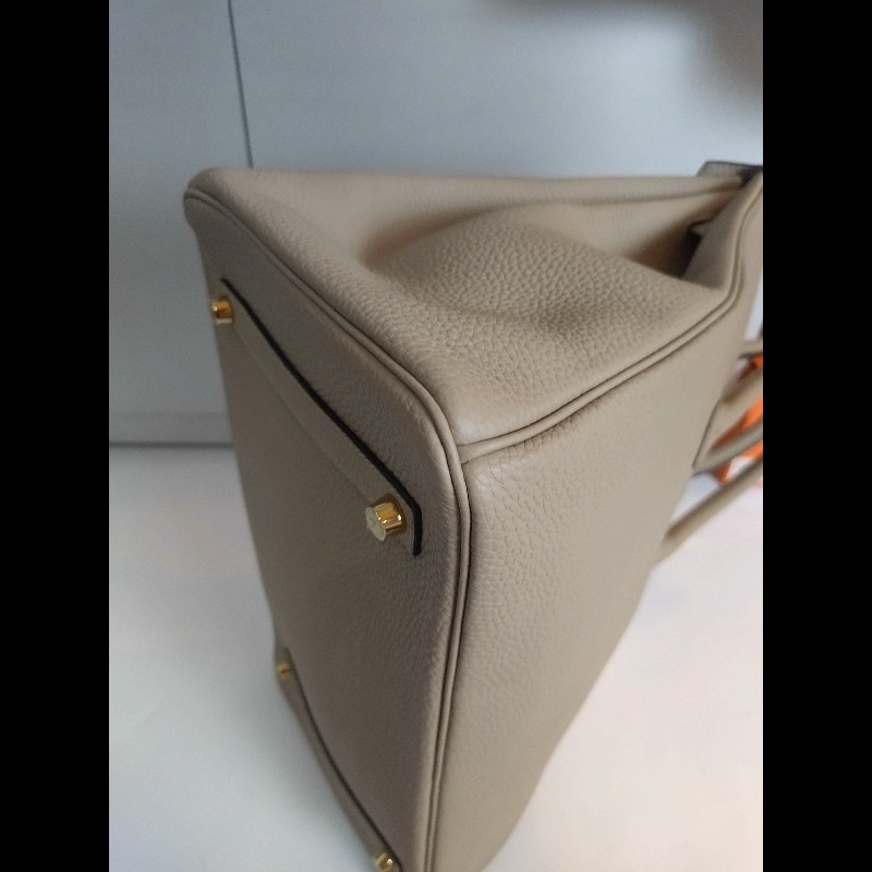 Hermes 金釦淺灰皮革柏金35 birkin-17