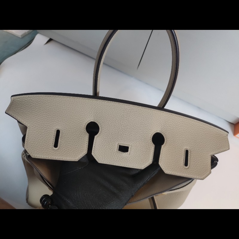 Hermes 金釦淺灰皮革柏金35 birkin-18