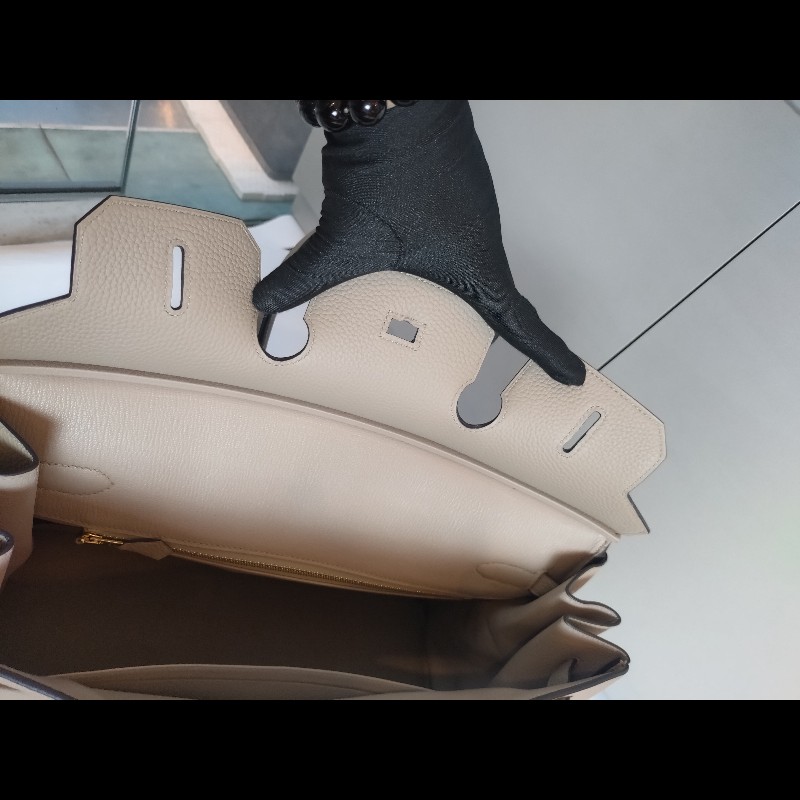 Hermes 金釦淺灰皮革柏金35 birkin-23