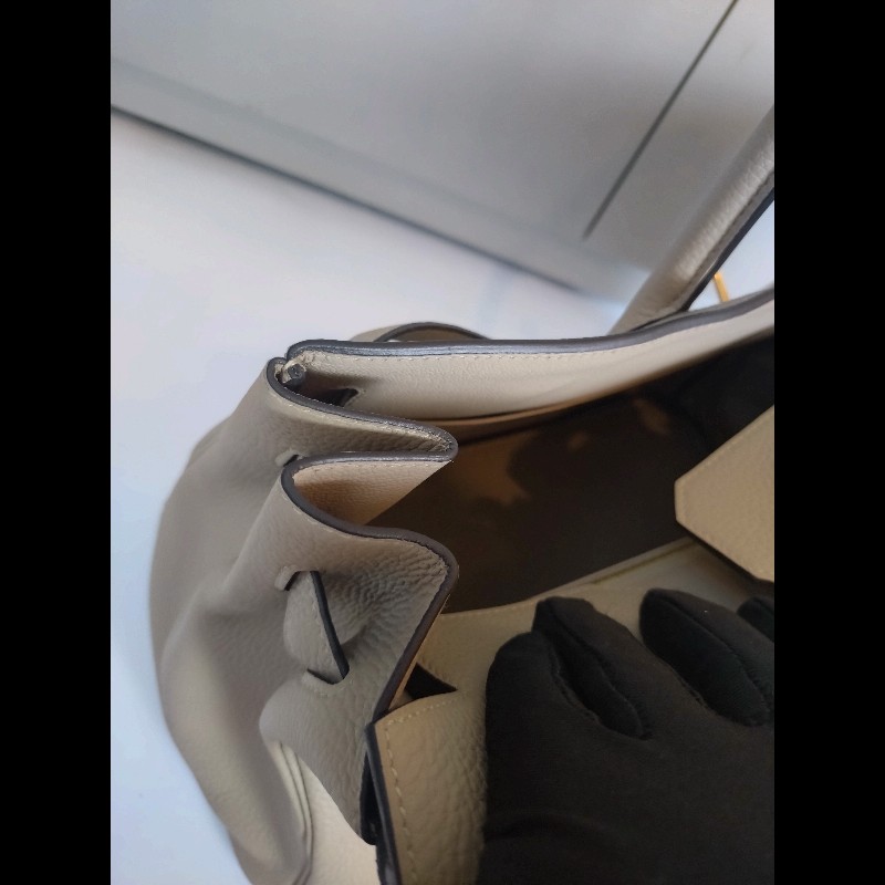 Hermes 金釦淺灰皮革柏金35 birkin-26