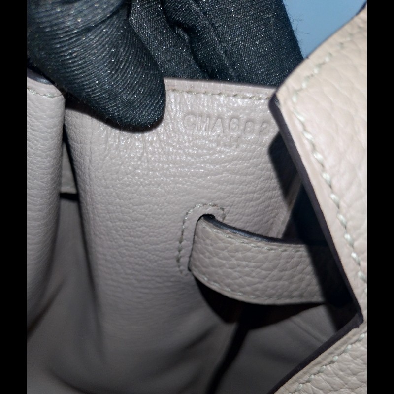 Hermes 金釦淺灰皮革柏金35 birkin-27