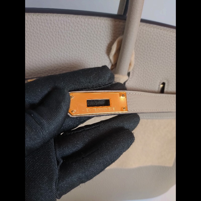 Hermes 金釦淺灰皮革柏金35 birkin-28