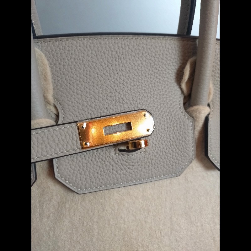 Hermes 金釦淺灰皮革柏金35 birkin-29