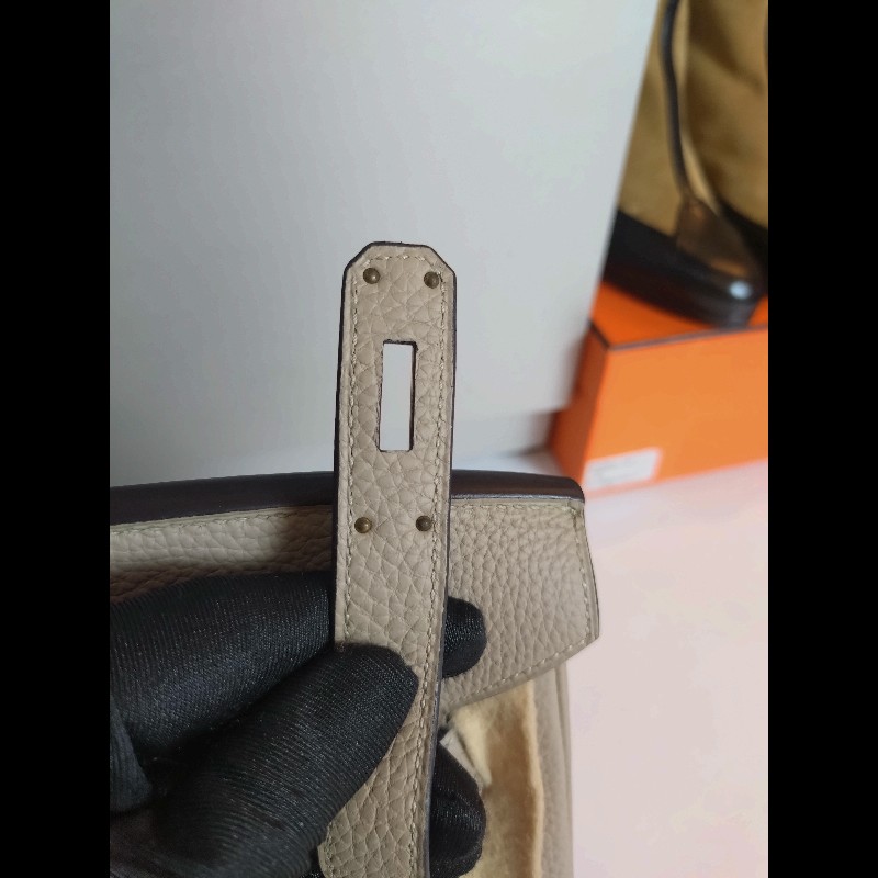 Hermes 金釦淺灰皮革柏金35 birkin-30