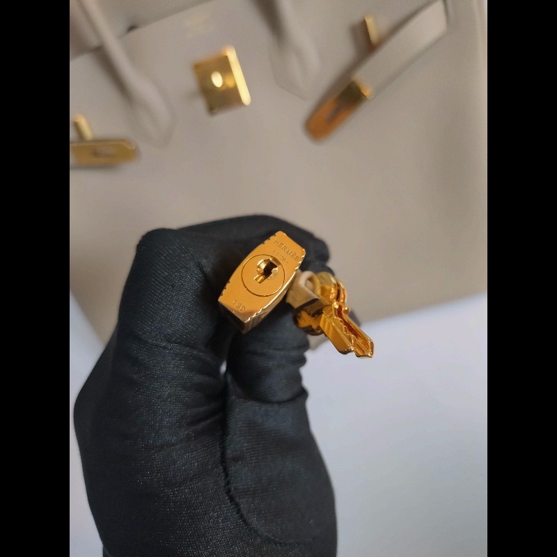 Hermes 金釦淺灰皮革柏金35 birkin-31