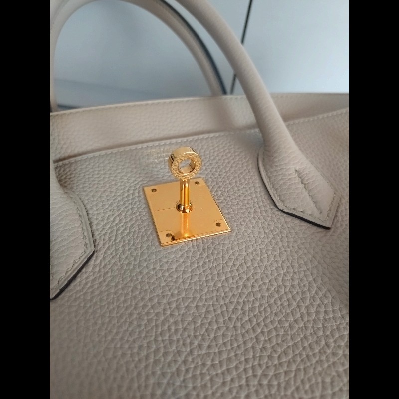 Hermes 金釦淺灰皮革柏金35 birkin-33