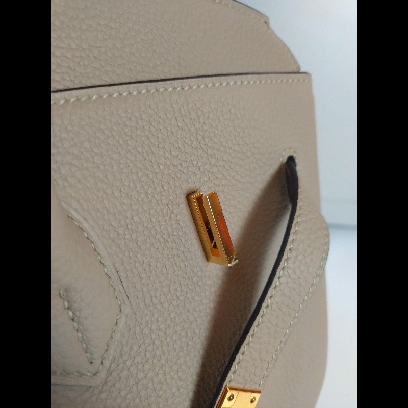 Hermes 金釦淺灰皮革柏金35 birkin-34