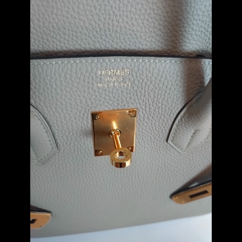 Hermes 金釦淺灰皮革柏金35 birkin-35