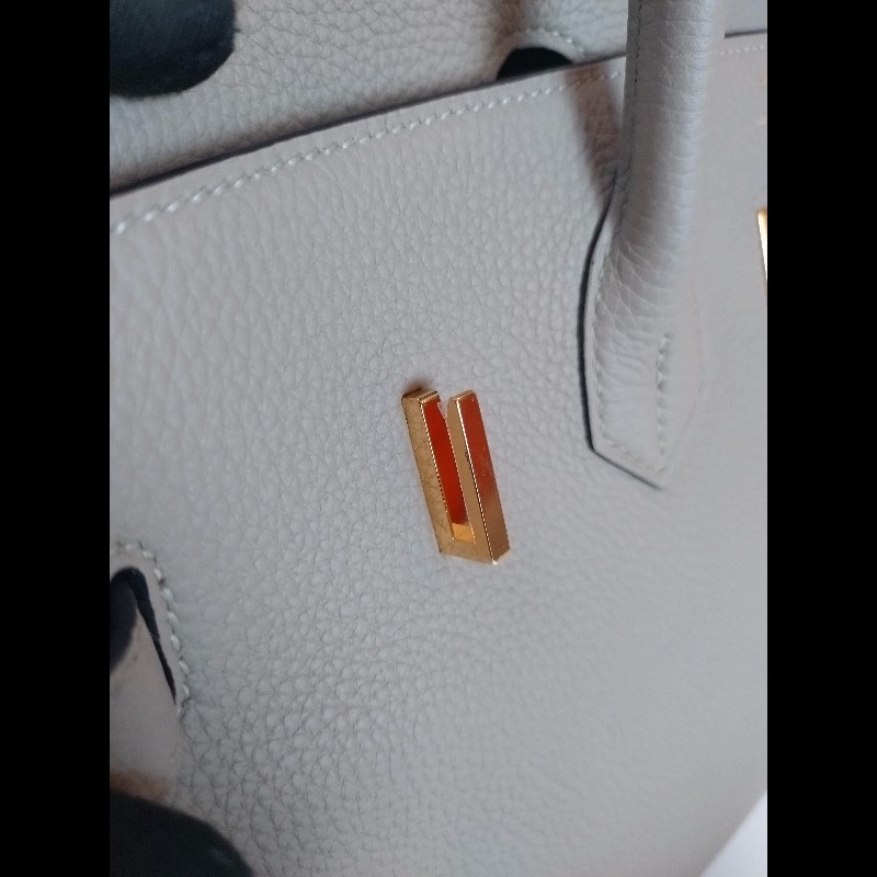 Hermes 金釦淺灰皮革柏金35 birkin-36