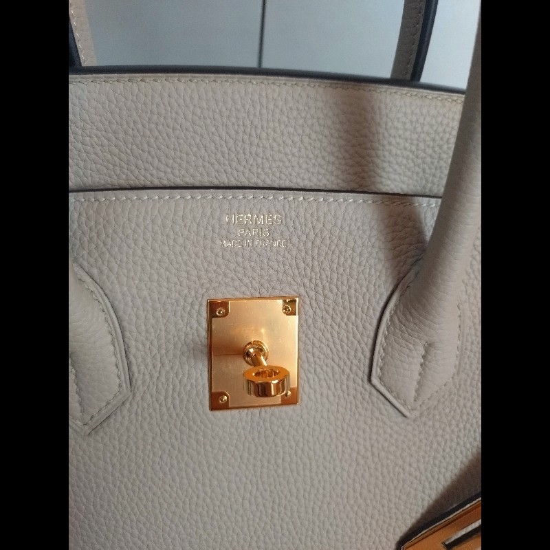 Hermes 金釦淺灰皮革柏金35 birkin-37