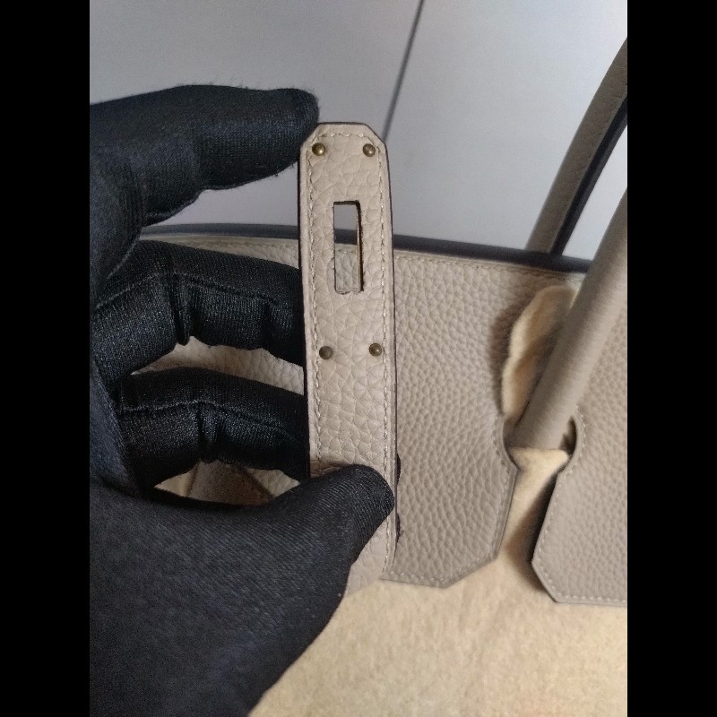 Hermes 金釦淺灰皮革柏金35 birkin-38