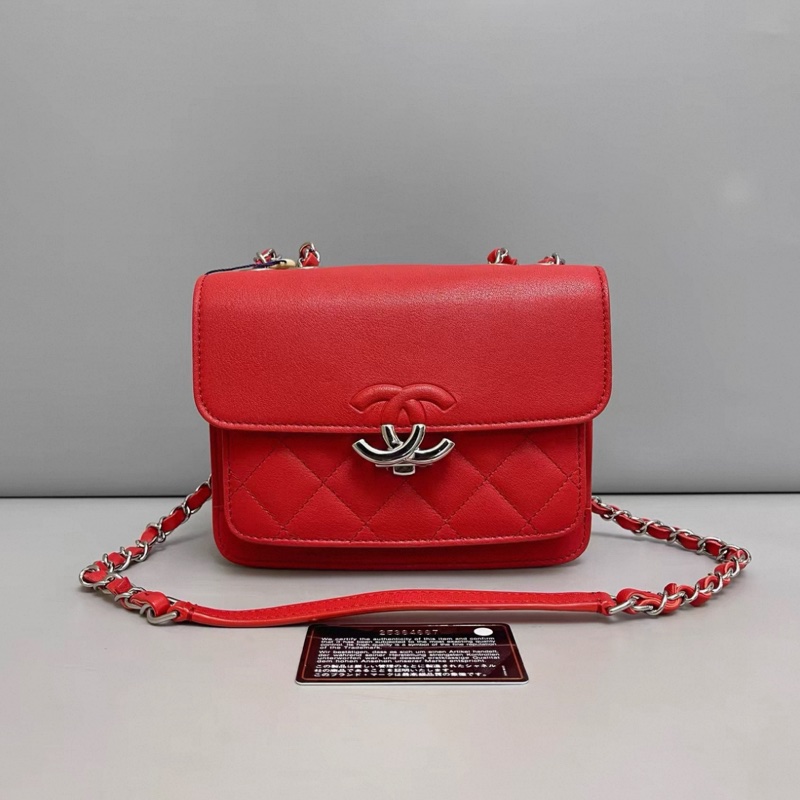 Chanel香奈兒 紅色牛皮古巴系列單肩斜挎包-0