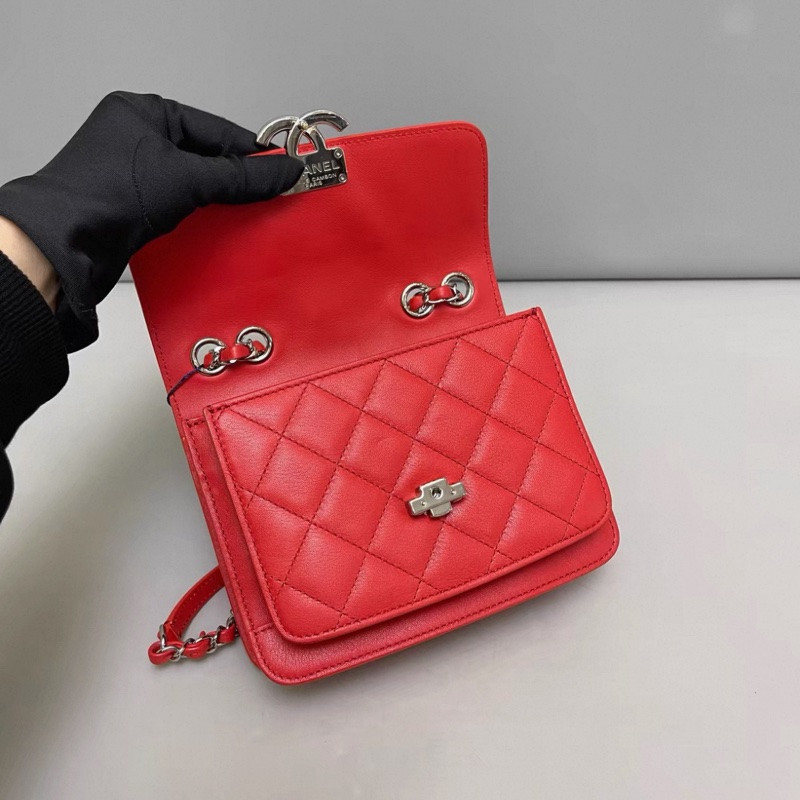 Chanel香奈兒 紅色牛皮古巴系列單肩斜挎包-4