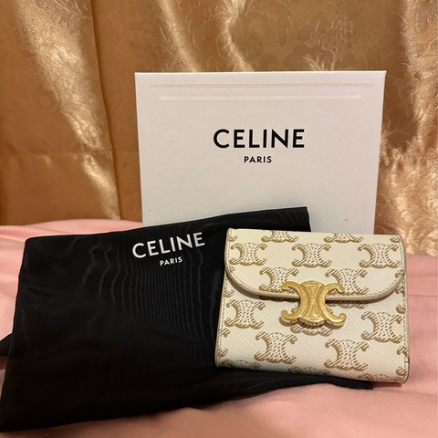 Celine triomphe wallet 白色老花凱旋門皮夾/短夾