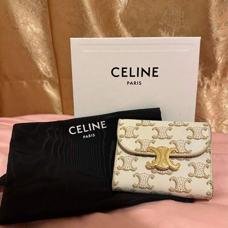 Celine triomphe wallet 白色老花凱旋門皮夾/短夾-0