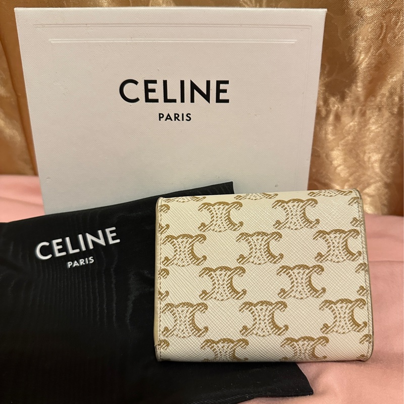 Celine triomphe wallet 白色老花凱旋門皮夾/短夾-4