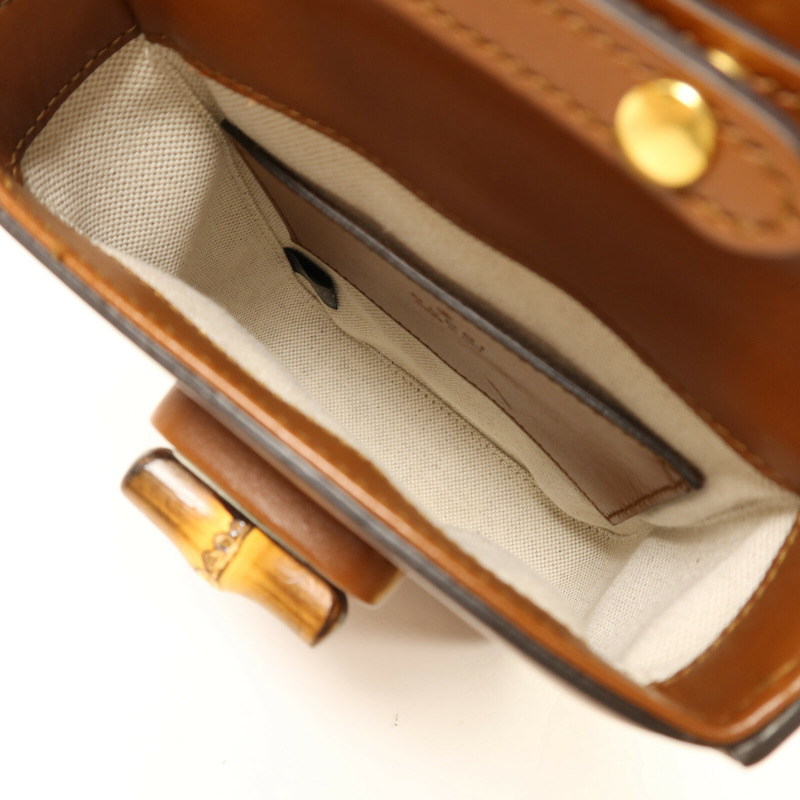 GUCCI 牛皮皮革Bamboo Mini金扣手挽肩背兩用袋-4