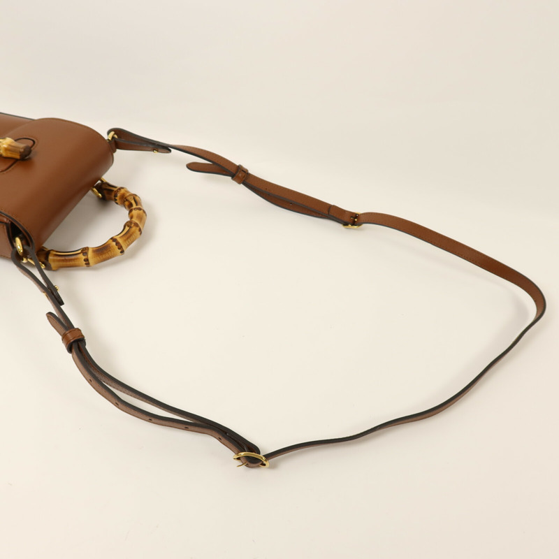 GUCCI 牛皮皮革Bamboo Mini金扣手挽肩背兩用袋-8