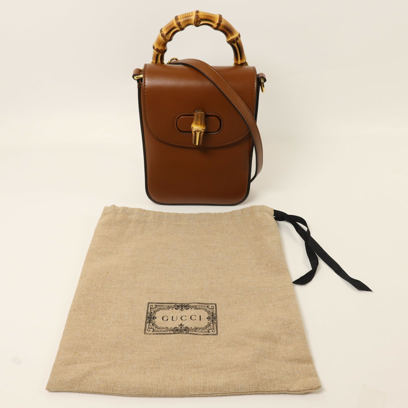 GUCCI 牛皮皮革Bamboo Mini金扣手挽肩背兩用袋-10