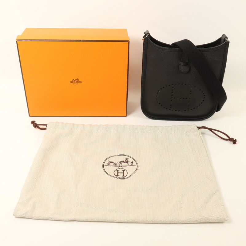 HERMES Epsom皮革Evelyne TPM銀扣肩背袋Noir-8